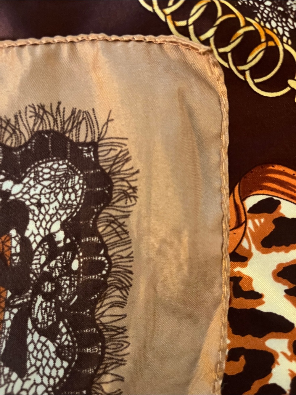 Silky Leopard & Equine Print Square Scarf in Brown & Copper - Picture 4 of 7